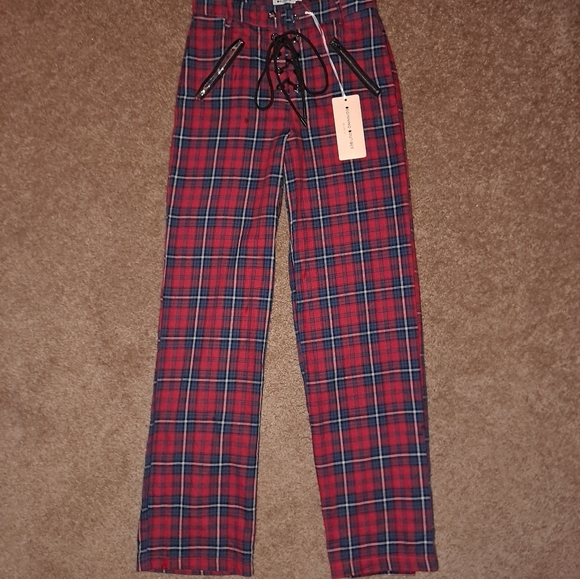 NWT Beginning Boutique Plaid Front Tie Pants XXS - Picture 1 of 6